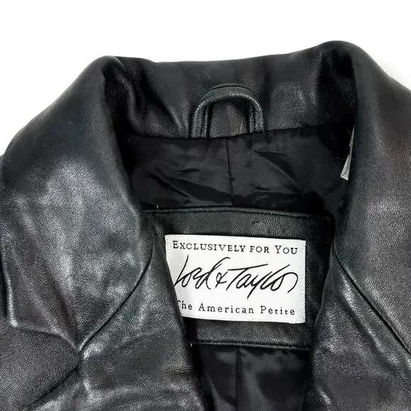 Vintage LORD TAYLOR black lamb leather button down jacket MEDIUM - Main Image